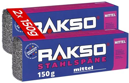RAKSO Stahlspäne mittel - 300 g, 2 Banderolen à 150g, Entfernung von Beizschlamm, Reinigung von Metall, Stein, ideales Dämm-, Filtermaterial