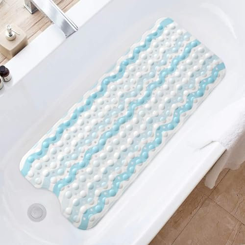 Tapis de Baignoire Antidérapant: 100x40cm Tapis de Bain Antiderapant Confortable & Très Long, Tapis de Douche Antidérapant - sans BPA et Lavable en Machine