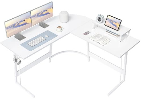 Cubiker L Shaped Gaming Desk Computer Office Desk, 120 cm Corner Table with Large Monitor Stand for Home Office Study Writing Workstation, White