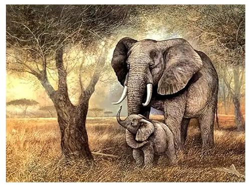 DCIDBEI 5D Diamant Painting Bilder Elefant 50x40cm Diamond Painting Elefantenmutter Diamant Malerei Kits Malen nach Zahlen Elefant Erwachsene Stickerei Kreuzstich Mosaik Bild Erwachsene Elefanten