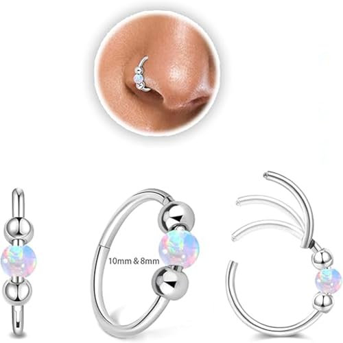 LunarCharm 2 Stück Opal-Nasenringe für Frauen, Nasenringe, chirurgischer 316L-Stahl, Piercingschmuck, kann als Nasenring, Septumring und Knorpelohrring verwendet werden