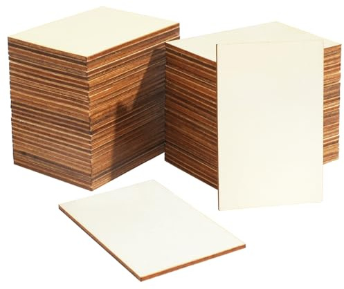 80 Stück 5x7,5cm Rechteckig Holzscheiben zum Basteln | Rechteckige Unbehandelte Holzstücke zum Bemalen, Natürliche Baumscheiben Holzplättchen Streudeko für DIY Hochzeit Handwerk