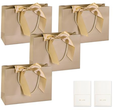 YFaith Sacs Cadeaux, 4 Pièces 28 x 20 x 10 cm avec Poignée, Carte Vœux et Ruban, Sac Cadeau Anniversaire, Pochette Cadeau, pour Mariage, Paquet Cadeau