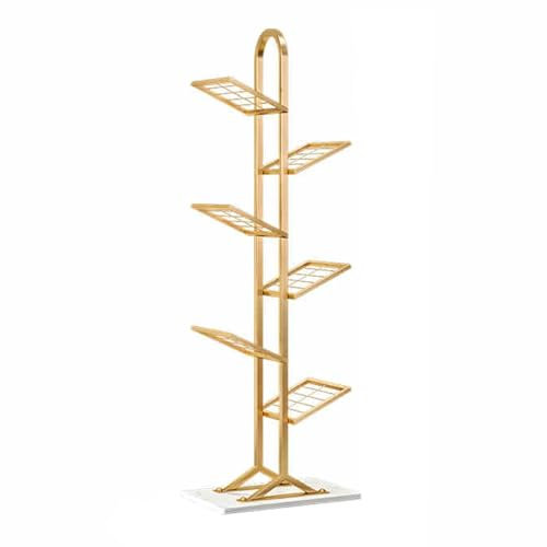 HARELA Metall Bücherregal Bodenstehendes, Standregal 6/8 Ebenen, Bücherturm Freistehend Ecke Regal, DIY Offenes Bücherregal Für Dekor, Für Kleinen Raum, Wohnzimmer, Büro(Gold-6 Tier)
