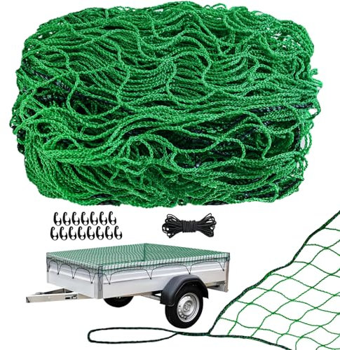 LINSOCLE Anhängernetz 2 x 3 m, Ladungssicherungsnetz, Sicherungsnetz Transporter, Netz für Anhänger, Stabil und Flexibel, Grün Masche 4,5 x 4,5 cm