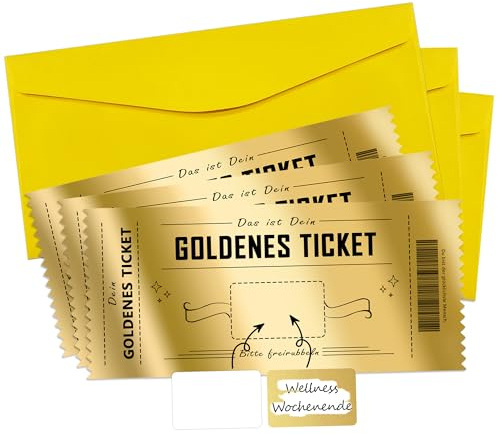 KAOTPO Gutschein zum selber ausfüllen mit Rubbellos, Goldenes Ticket mit Rubbelkarten zum selber beschriften, Geschenke für Frauen, Reisegutschein (3 Stück, Einlösecoupons)