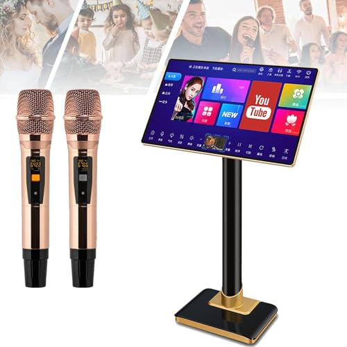 Système Karaoké Professionnel,Machine Karaoké à écran Tactile Capacitif avec 2 Microphone sans Fil,Haute Définition 4k,Contrôle par Application Téléphonique,20 Langues,21.5inch-1TB