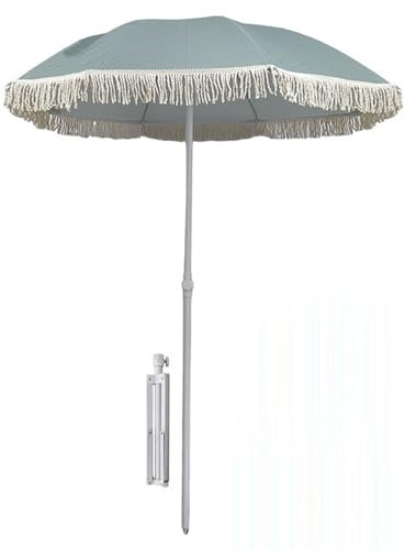 ACHZYFT 1.6M Fringed Garden Parasol, Outdoor Beach Umbrella With Base, Patio Parasol, Outdoor Table Umbrella, Market Umbrella With 8 Sturdy Ribs, Height Adjustable(Size:1.6M)