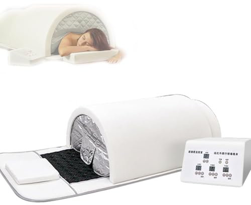 1200W Dôme Sauna Infrarouge Lointain,Capsule Sauna à Couverture Complète à 360 Degrés Avec Oreiller,Sauna Professionnel Extra Large Avec Tapis Infrarouge Avec Pierres Tourm,White