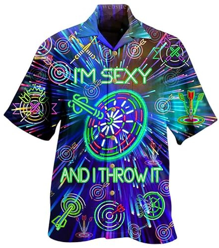 Casual Novelty Dart Hawaiian Shirt 3D Printed Dartboard Button Down Shirt for Women Men Darts Team Shirt