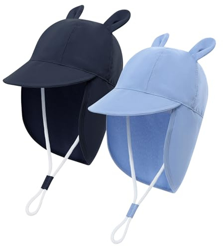 MK MATT KEELY 2-pack solhatt baby med nackskydd, sommarmössa, flickor, pojkar, UV-skydd, 50 skärmmössa, söt för 1–4 år, barn, Blå + marinblå, 12-24 månader