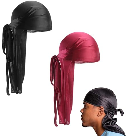 Long Tail Durag,Unisex Durag Headwraps,Durag De Seda,Gorro Bandanas Piratas,Paquete De Long Tail Durag,Para Mujeres Y Hombres Hip-Hop Y Decoración Diaria,Negro+rojo,2 Piezas