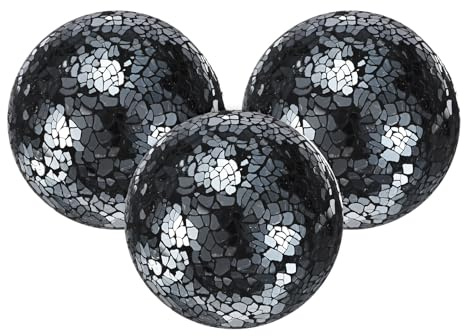 M METERXITY 3-Pack Decorative Ball for Bowls, 3 Inch Mosaic Glass Balls Decorative Glass Orbs for Home Decor/Dining Tables/Wedding Party/Coffee Table/Centerpiece Decor [Bright Black]