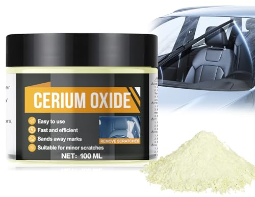 Ossido di Cerio, Glass Polish, Polvere per Lucidatura di vetro di Grado, Elimina Graffi Vetro Auto, Polvere per Rimuovere Graffi di Vetro nel Parabrezza Auto-100ML