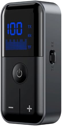 Transmisor y Receptor de Audio - Transmisor Receptor para TV,Conversor con Tarjeta TF, Conectores Jack 3.5 mm y Auxiliar para Altavoces, Auriculares, Equipos de Gimnasio con Baja Latencia