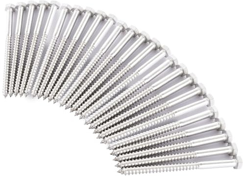 GBACHOOSE Lot de 25 vis tire-fond M8 x 120 mm à tête hexagonale en acier inoxydable 304, boulons tire-fond pour bois, maçonnerie, brique, béton, fixation murale, boulons pour clôture, étagères