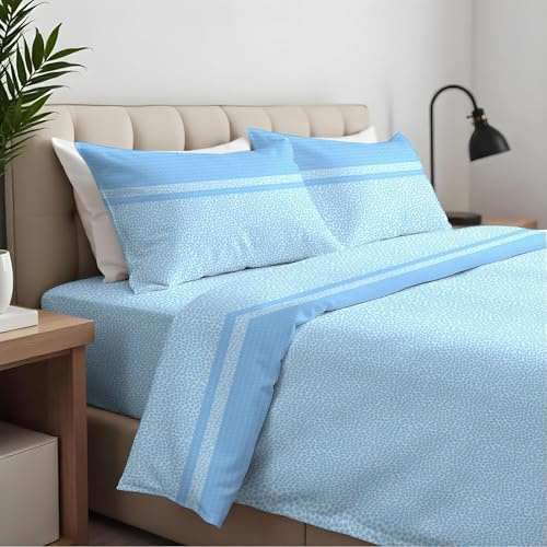 CLARA HOME Lenzuola Completo Letto Matrimoniale Colore Borby Azzurro, Lenzuola Elasticizzate per Tutte le Stagioni, Completo di Federe per Guanciali