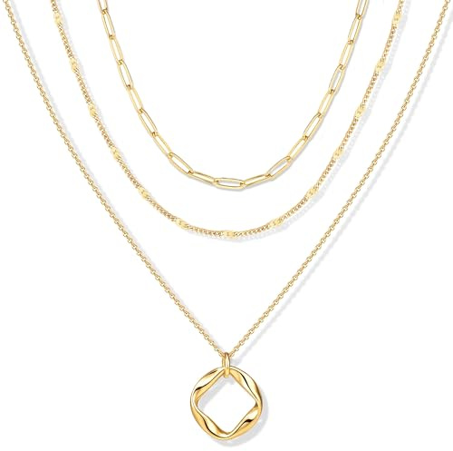 FENNELISA 3Pcs Halskette Damen, Layered Gold Kette Hypoallergen Lange Kette Silber 925 Verstellbarer Wasserfest Goldkette Damen