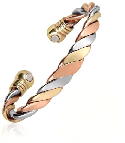 MagEnergy Copper Magnetic Bracelet for Women, 99.99% Solid Copper Twisted Line Cuff Bangle, Adjustable with Gift Box (Copper494)