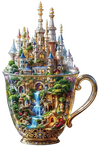 Wooden Puzzles for Adults, 200 pcs House in a Cup House Wooden Jigsaw Puzzles for Adults,Irregular shape animal puzzle
