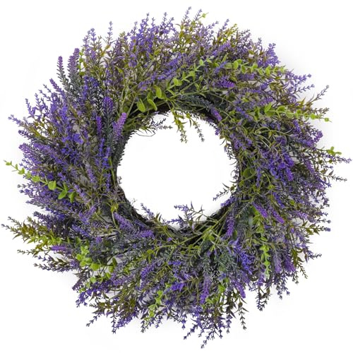 26'' Large Lavender & Eucalyptus Wreath for Front Door - Artificial Eucalyptus Leaves with White Seeds Greenery Outdoor Wreath for Wedding Farmhouse Porch Wall Room Home Decor