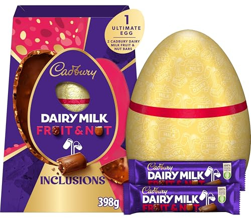 Cadbury Dairy Milk Ultimate Chocolate Easter Egg with Fruit & Nut Inclusions, Contains 1 Large Chocolate Shell and 2 Cadbury Dairy Milk Fruit & Nut Bars, Gift for Easter, 398 g (Pack of 1)