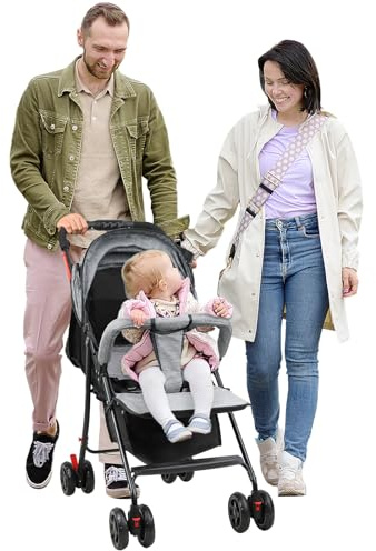 Travel Baby Stroller, One-Hand Folding Infant Pushchair with Adjustable Backrest, Canopy, Storage Basket, Buggy Baby Pram Pushchair for 0-2 Years Toddlers Up to 10kg (Grey)