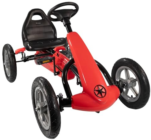 Lemodo Go Kart Tretfahrzeug rot – Kinderfahrzeug mit Handbremse und Leerlauf, Tretauto für Kinder ab 5 Jahre, GoKart Pedalfahrzeug, Outdoor-Fahrzeug mit Pedalantrieb, Fahrzeug mit Pedalen