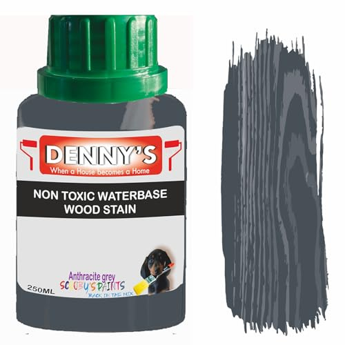 Non-Toxic Water-Based Wood Stain – Fast Drying – 179 Colours – For Furniture, Doors, Floors, Skirting, Crafts & Interior Wood – Sponge or Roller Application (Anthracite grey, 250ML bottle)