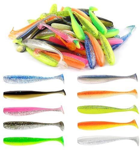 50 stycken gummifiskar, fiskedrag, gös, gummibete, 7,5 cm integrerade reflekterande paljetter, för abborre bete gös öring, 10 färger för abborre bete gös öring