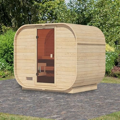 Karibu Sauna Extérieur Quadro 1 Plus | 4-6 Places, Bois Massif 38mm, 4,2m² | Porte en Verre Bronzé, Plancher Inclus | Dimensions 242,5x175cm, Hauteur 205cm
