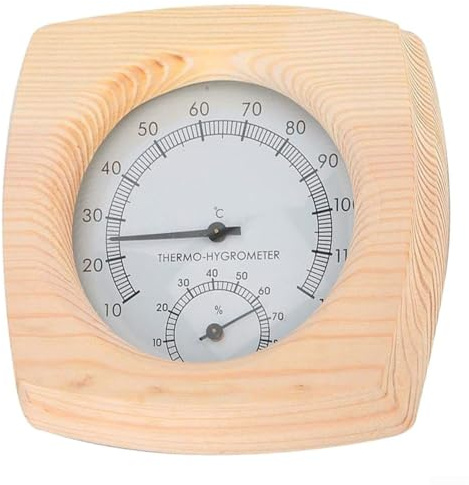 Cushteg Termometro professionale per sauna in legno con igrometro digitale, misura fino a 120 ℃, rotondo, 140 mm x 25 mm, per sauna domestica e commerciale