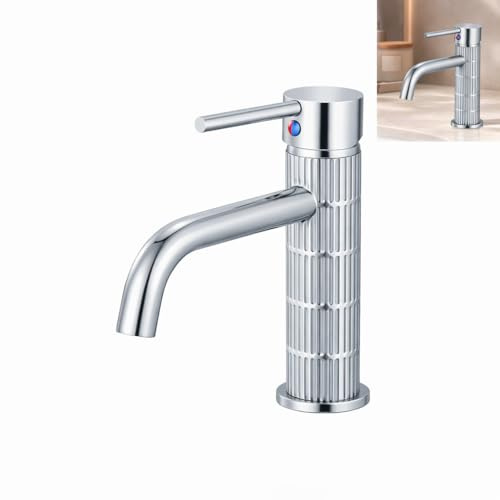 Grifo de lavabo monomando con cuerpo de latón, mezclador para baño, acabado cromado, cartucho cerámico duradero (Cromado, Estándar)
