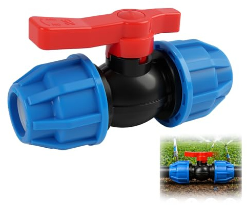 Valvola a sfera per raccordi per tubi dell'acqua 25mm,Raccordo tubo con valvola a sfera,Valvola a sfera in plastica,Valvola a sfera a compressione per tubo PE,per irrigazione