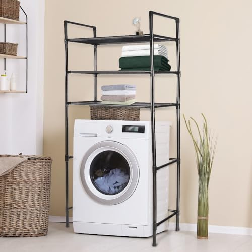 HUOLE Étagère de Machine à Laver sans perçage à 3 Niveaux, étagère de Toilette Stable en métal, Peu encombrante pour Armoire à Machine à Laver et Salle de Bain, 72 x 25 x 155 cm - Noir