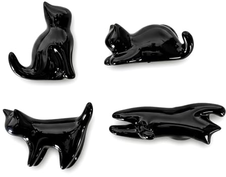 Imán decorativo para frigorífico, 4 unidades, bonito 3D brillante, diseño de gato negro, juego de imanes de simulación de gatos, decoración para frigorífico, pizarra, archivador, puerta, notas