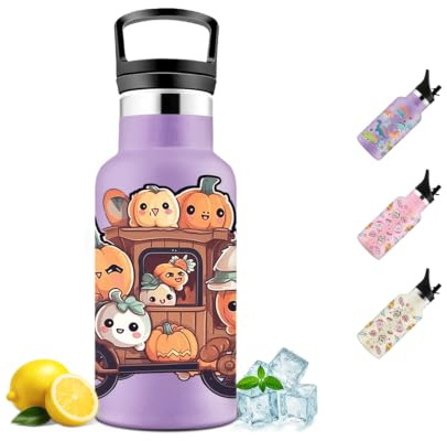 Mulbijeo Gourde Isotherme 350 ML, Gourde INOX avec Paille, Bouteille d'eau sans BPA, Réutilisable, Anti-Fuite, Isolation sous Vide en Acier Inoxydable à Double Paroi, pour Enfants, Sport