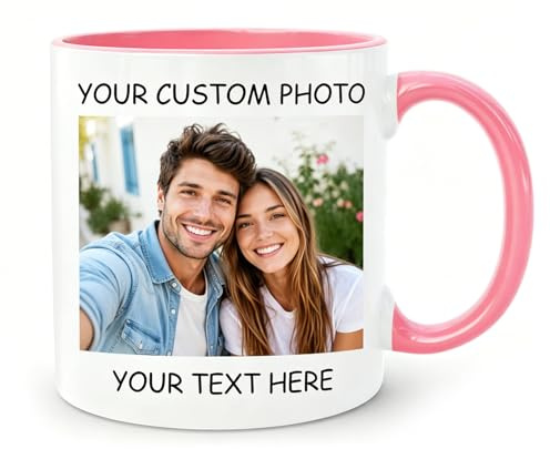 KKSTAMP Tasse Personnalisable, Mug Photo Personnalisé avec Texte Prénom Logo, Tasse Céramique Sur Mesure, Cadeau Personnalisé pour Femme Homme, Impression Recto Verso