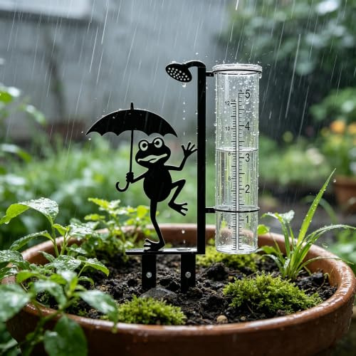 Huicare Regenmesser, Frosch Regenmesser Frostsicher fur Garten Gartendeko, Ersatzglas Niederschlagsmesser für Gartenliebhaber für Hof Deck Rasen Landschaft Terrasse