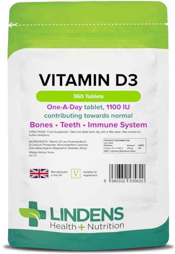 Lindens Vitamin D3 1100IU - 360 Tablets - Immune System, Bones, Teeth, UK Manufacturer Immune Support | (4 Months Supply) | Suitable for Vegetarians | Letterbox Friendly