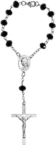 Kaltner Präsente Geschenkidee - Kurzer Auto Rosenkranz für Damen und Herren mit Kreuz Anhänger Marienbild und Glas Perlen Farbe Schwarz (Länge 17 cm)