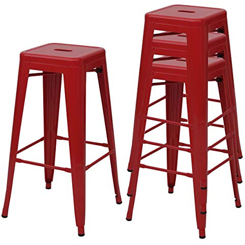 Set 4X sgabelli da Bar HWC-A73 Design Moderno impilabile Metallo - Rosso