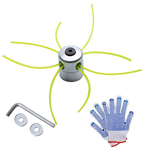 Testina Decespugliatore Universale, HTBAKOI Testine Decespugliatore Alluminio + Guanti da Lavoro Anti Scivolo con Fili di nylon【Include Strumenti e Hardware di Installazione】