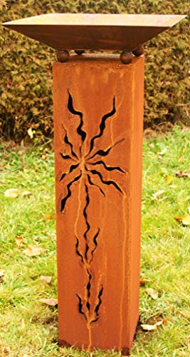 Gartendekoshop24 – Gartendeko Rost Säule, 100 cm. Säule mit Pflanzschale oder zum Dekorieren. Handgemachte Rostsäule aus Edelrost, mit Muster. Moderne Garten Rost Säule, für draußen.
