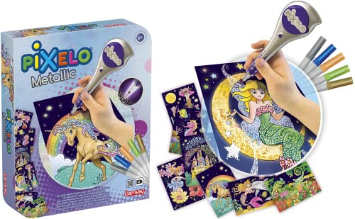 Lansay - PIXELO - Set Metallic - Kit Disegni con Effetti Puntinati e Colori Metallizzati - Colorazione a Puntini con Penna Elettronica per Bambini dai 6 Anni - 8 Disegni - Batteria Non Inclusa
