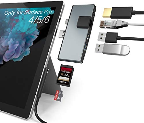 Bawanfa Surface Pro 5/Pro 6 USB 3.0 Hub Docking Station, mit 2 USB 3.0, Ethernet Port, 4K HDMI, SD/Micro-SD-Kartenleser, Aluminum