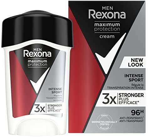 Rexona Deodorante Sport Intense Uomo Antitraspirante Massima Protezione Efficace contro Sudorazione Eccessiva Formula Dermatologicamente testata Protezione 96h Stick 45ml
