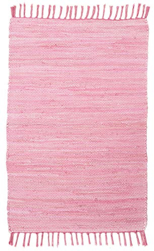 Theko | Dhurry Teppich aus 100% Baumwolle Flachgewebe Teppich Happy Cotton | handgewebt | Farbe: Rose | 90x160 cm