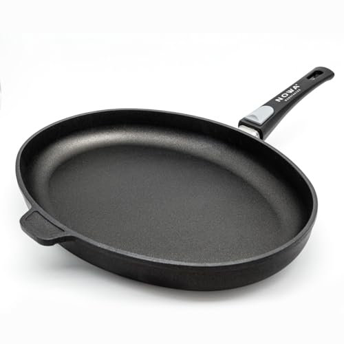 NOWA Ovale Fischpfanne (39x29 cm) - Antihaftbeschichtete Aluguss-Pfanne mit abnehmbarem Griff für alle Herdarten – backofen- & induktionsgeeignet