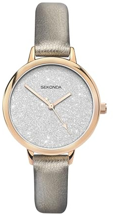 Sekonda Editions Womens 37mm Quartz Watch in Silver with Analogue Display, and Bronze PU Strap 40023